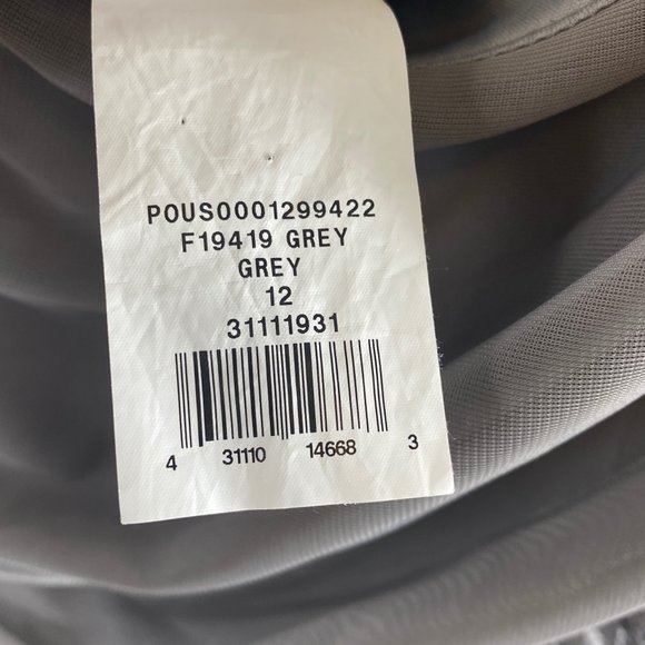 Davids Bridal - Bridesmaid Dress -  Grey One-Shoulder Mesh Dress with Lace Inset - Picture 5 of 11